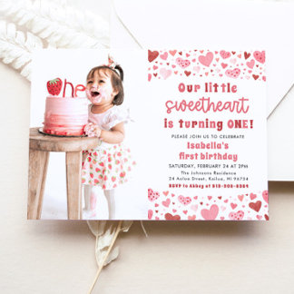 Pink Red Hearts Little Sweetheart Erster Geburtsta Einladung
