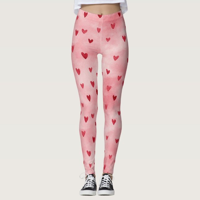 Pink Red Hearts Name Leggings (Vorderseite)