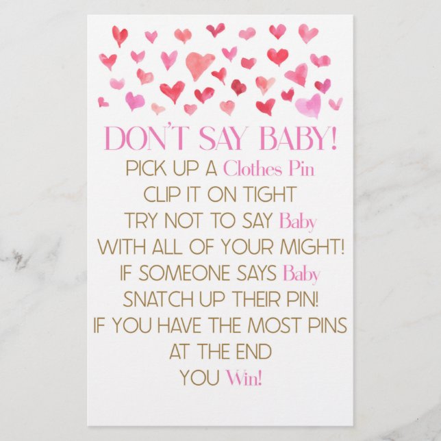 Pink Red Hearts Say Baby Shower Game Briefpapier (Vorderseite)