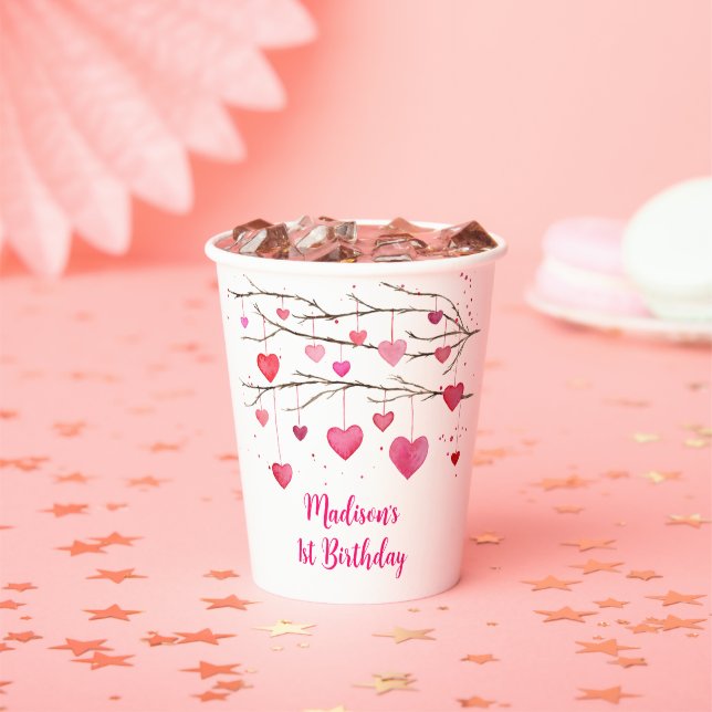 Pink Red Hearts Sweetheart Birthday Pappbecher (Insitu)