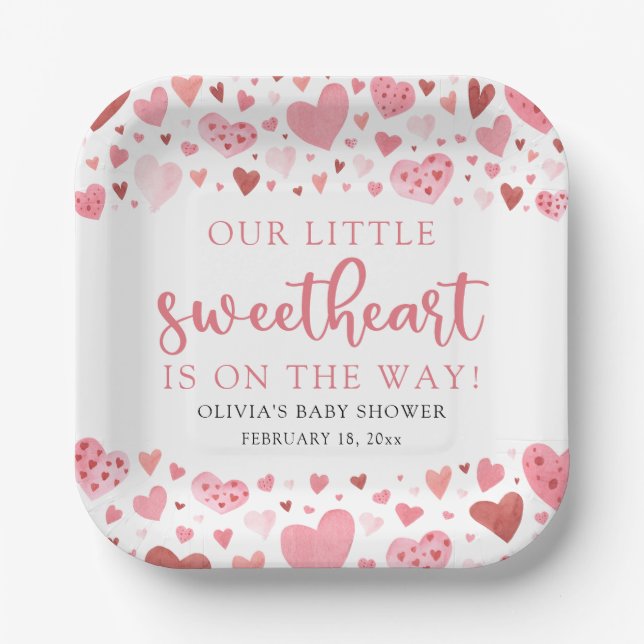 Pink Red Little Sweetheart Valentine Baby Dusche Pappteller (Vorderseite)