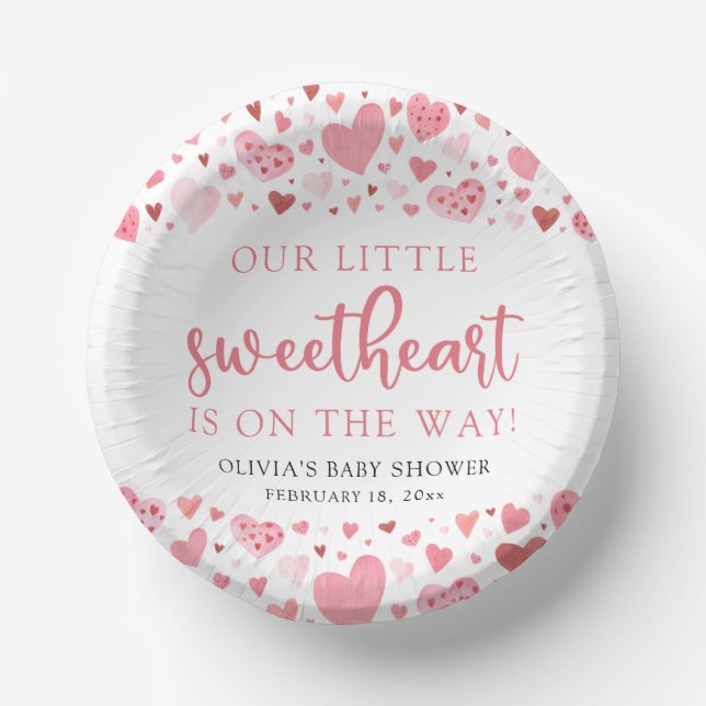 Pink Red Little Sweetheart Valentine Baby Dusche Pappteller (Vorderseite)