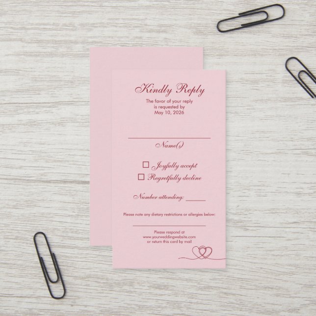 Pink Red Modern Mix and Match Wedding RSVP Card Visitenkarte (Vorderseite/Rückseite Beispiel)