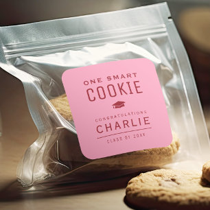 Pink Red Modern One Smart Cookie Abschluss favoris Quadratischer Aufkleber