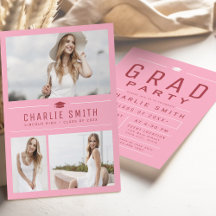 Pink Red Modern Typografy Foto Graduation Party