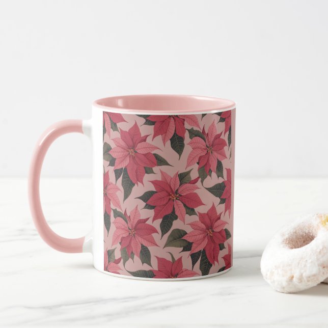 Pink Red Poinsettias Combo Mug Tasse (Mit Donut)