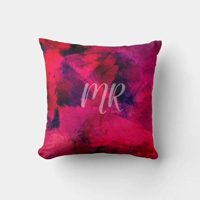 Pink Red Purple Watercolor Abstract Monogram Kissen (Vorderseite)
