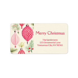 Pink Red Retro Ornaments Christmas Label Adressaufkleber