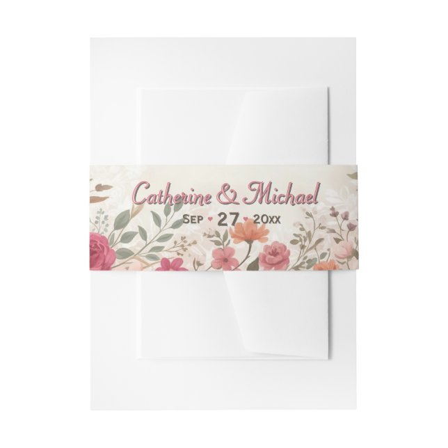 Pink & Red Romantic Rose Spring Floral Wedding Einladungsbanderole (Vorderseite Beispiel)