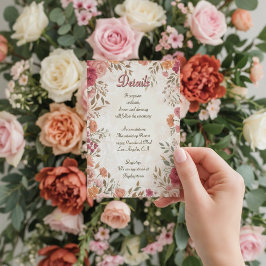 Pink & Red Romantic Spring Floral QR Code Wedding Begleitkarte