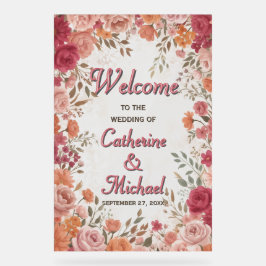 Pink & Red Romantic Spring Wedding Welcome Acrylschild