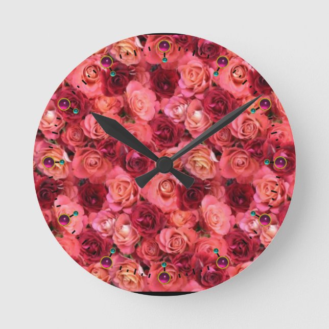PINK RED ROSE FIELD RUNDE WANDUHR (Vorderseite)