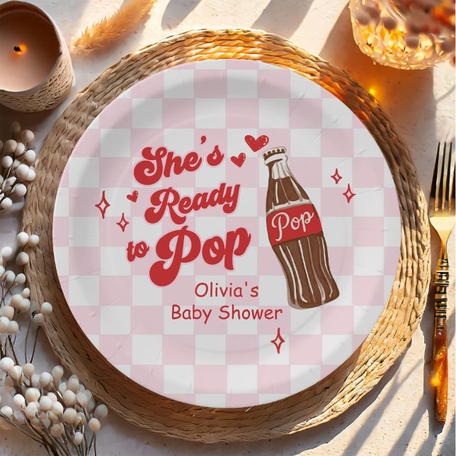  Pink Red She's Ready to Pop Baby Shower Pappteller (Von Creator hochgeladen)