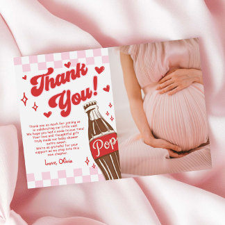 Pink Red She's Ready to Pop Baby Shower Photo Dankeskarte