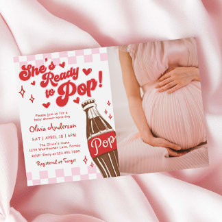 Pink Red She's Ready to Pop Baby Shower Photo Einladung