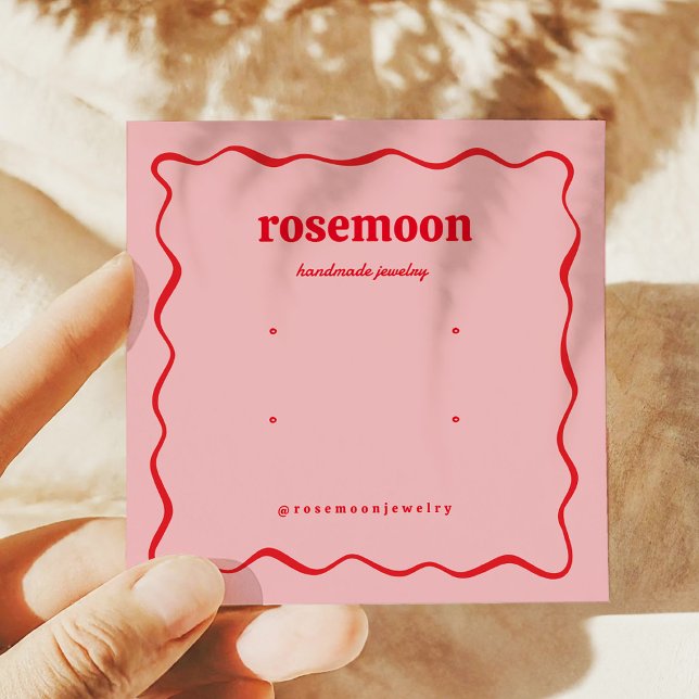 Pink Red Squiggle Modern Earring Display Card (Créateur téléchargé)