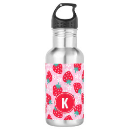 Pink Red Strawberries Floral  Pattern Monogram Edelstahlflasche