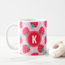 Pink Red Strawberries Floral  Pattern Monogram Kaffeetasse
