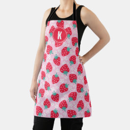 Pink Red Strawberries Floral  Pattern Monogram Schürze