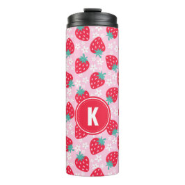 Pink Red Strawberries Floral  Pattern Monogram Thermosbecher