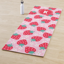 Pink Red Strawberries Floral  Pattern Monogram Yogamatte