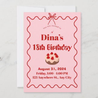 Pink Red Strawberry Cupcake Birthday Invite Einladung