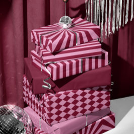 Pink red stripe Christmas Wrapping paper sheets Geschenkpapier Set
