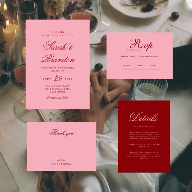 Pink Red Valentines Minimalist Script Wedding Einladung (Von Creator hochgeladen)