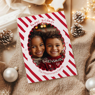 Pink & Red Whimsical Strip Holiday Foto Feiertagskarte