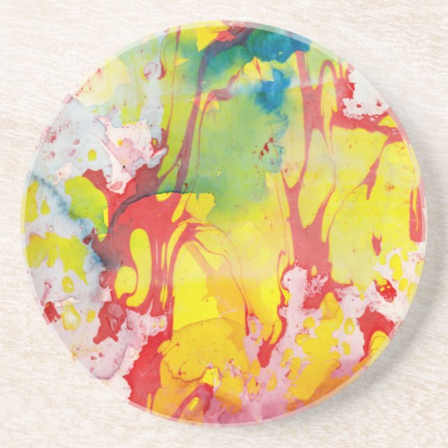 Pink Red Yellow Blue Green Marble Look Abstract Getränkeuntersetzer (Vorne)