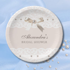 Pink Regency Satin Bow Lace Brautparty Pappteller