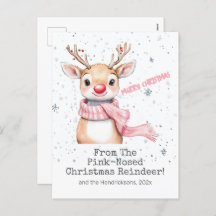 Pink Reindee Weihnachtskarte