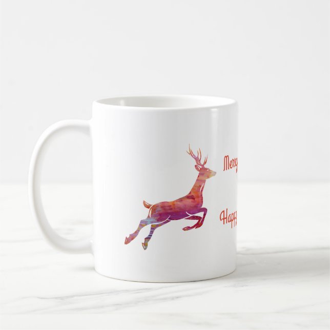 Pink Reindeer Custom Holiday Tasse (Links)