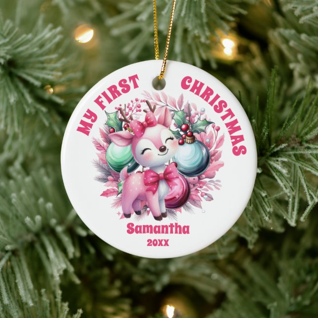 Pink Rentier Baby's First Christmas Ornament (Baum)