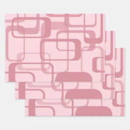 Pink Retro 60er Jahre Abstraktes Muster Geschenkpapier Set