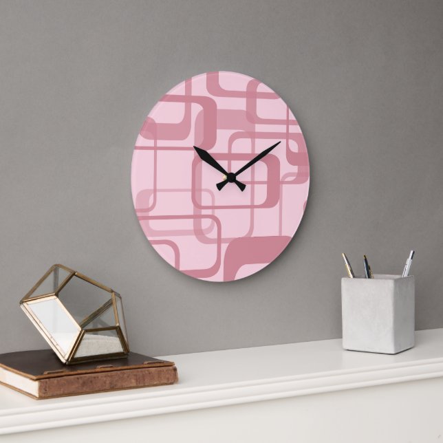 Pink Retro 60er Jahre Abstraktes Muster Große Wanduhr (Büro)