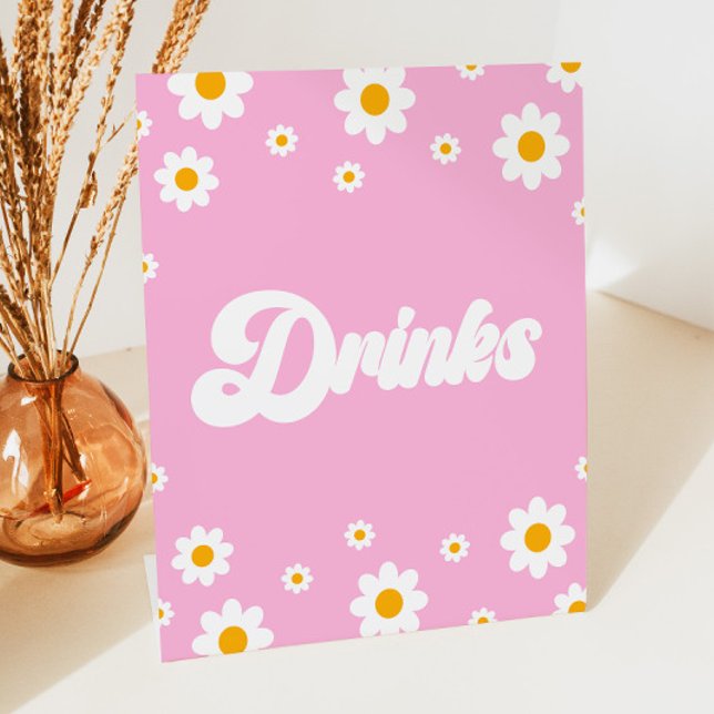 Pink Retro 70's Drinks Drink Table Party Sign Sockelschild (Von Creator hochgeladen)