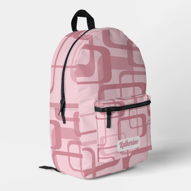 Pink Retro Abstraktes Muster Bedruckter Rucksack (Rückseitige Ecke links)