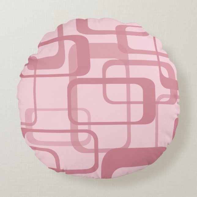Pink Retro Abstraktes Muster Rundes Kissen (Vorderseite)