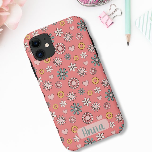Pink Retro Blume Muster Case-Mate iPhone Hülle (Von Creator hochgeladen)
