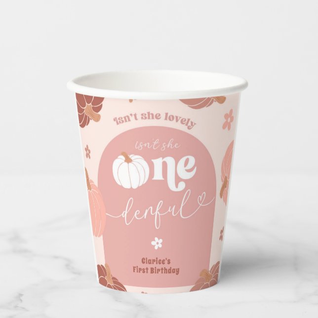 Pink Retro Boho Pumpkin 1st Birthday Paper Cup Pappbecher (Vorderseite)