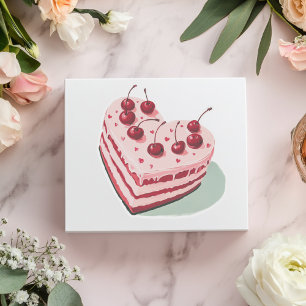 Pink Retro Cherry Cake Cake Hearts Aufkleber