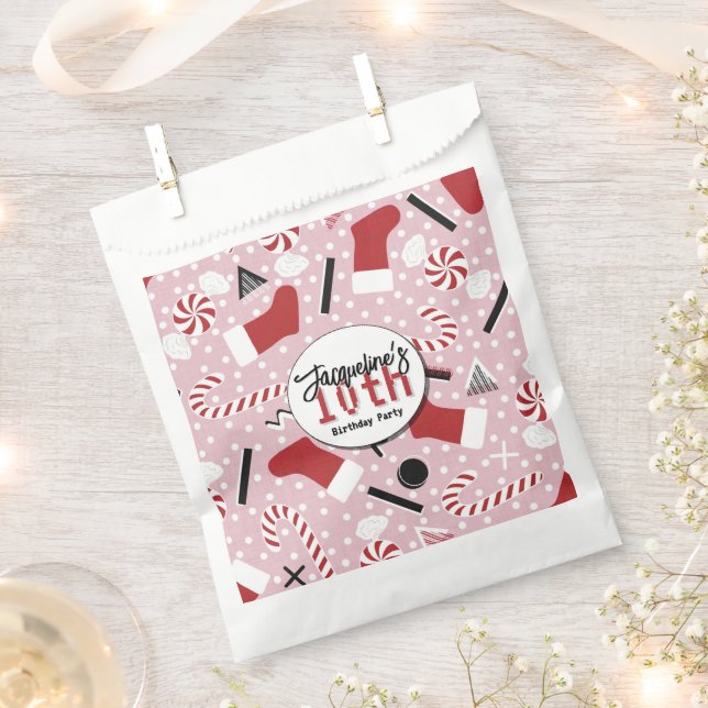 Pink Retro Christmas Peppermint Birthday Geschenktütchen (Ausgeschnitten)