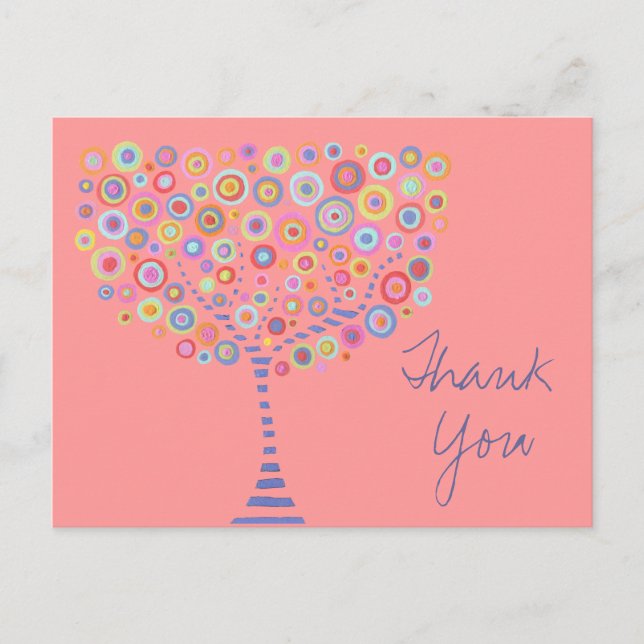 Pink Retro Circle Tree Danke Taufe Postkarte (Vorderseite)