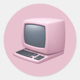 Pink Retro Computer Emoji Runder Aufkleber