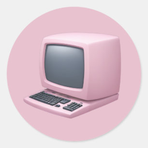 Pink Retro Computer Emoji Runder Aufkleber