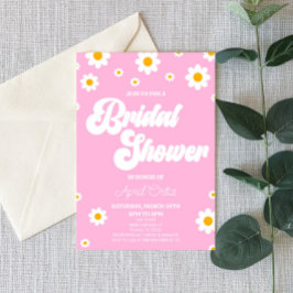Pink Retro Daisy Flower Bridal Shower Einladung
