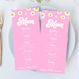 Pink Retro Daisy Flower Bridal Shower Food Menükarte