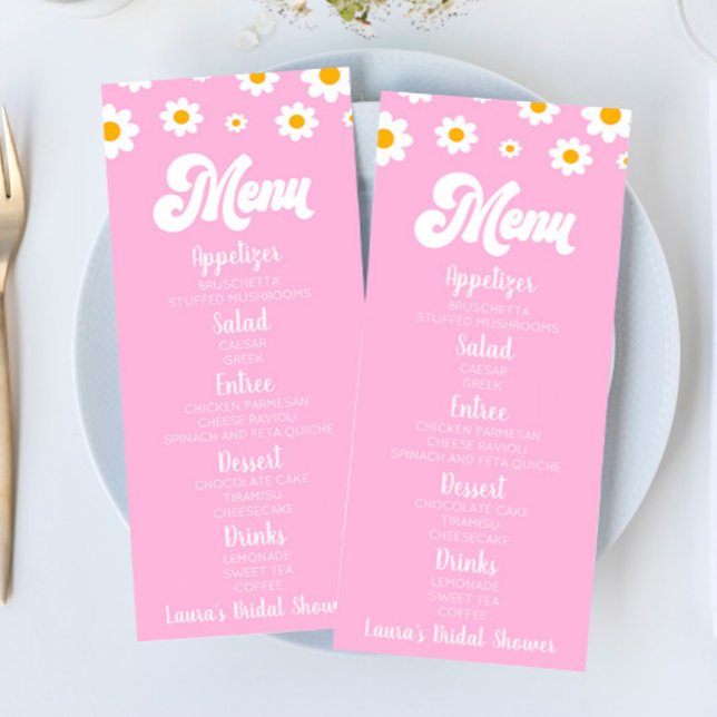 Pink Retro Daisy Flower Bridal Shower Food Menükarte (Von Creator hochgeladen)