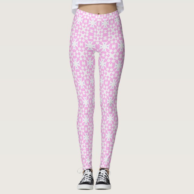 Pink Retro Daisy Pattern Leggings (Devant)
